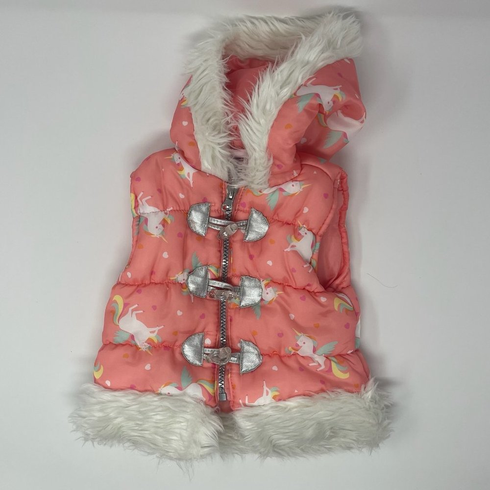 Little Lass Unicorn Puffer Vest Fur Trimmed 12M
